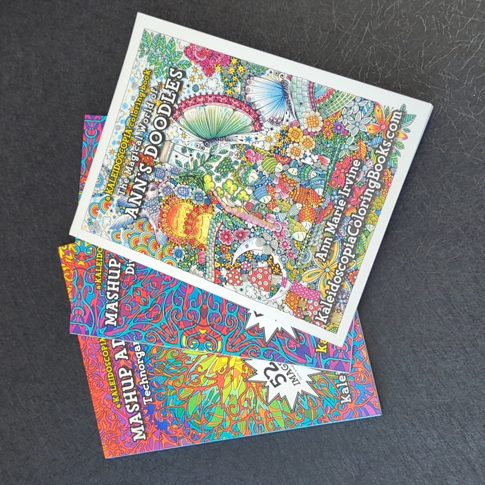 Lot of 3 KALEIDOSCOPIA Adult Coloring Books Mashup Adventure Ann's Doodles NEW